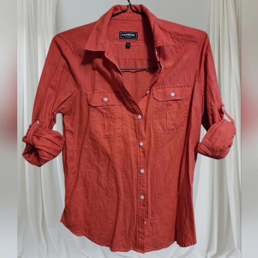 Express Coral Button-Up Shirt - Picture 1 of 3